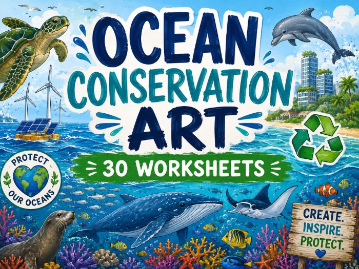 Ocean Conservation Art – 30 Drawing Challenge Worksheets | KS2 KS3 | Earth Day | Environmental Art