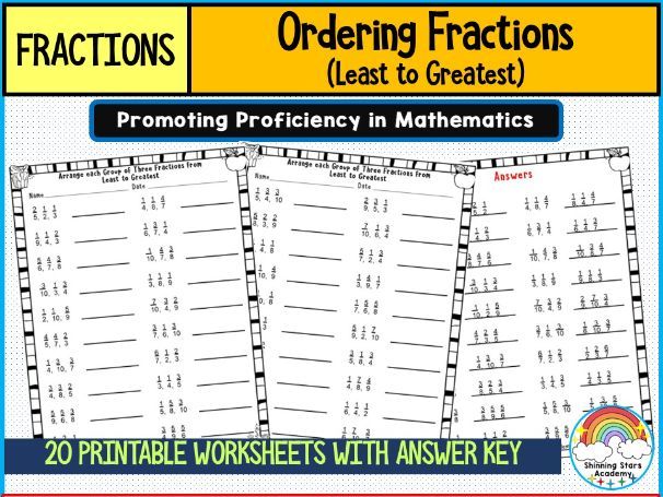 Ordering Fractions (Least to Greatest) Worksheets | Printable Fractions Practice