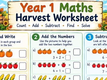 Year 1 Harvest Maths Worksheet | Autumn Addition, Subtraction & Number