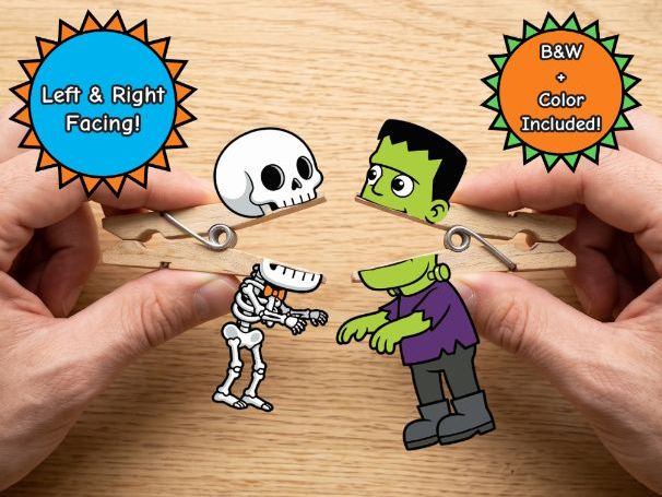 Halloween Clothespin Puppets Craft Activity | Color & B&W Templates
