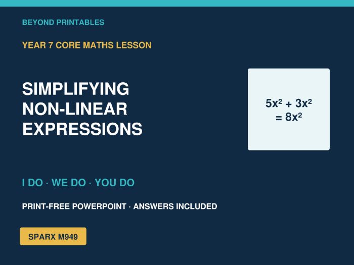Simplifying Non-Linear Expressions | Year 7 Core Maths PowerPoint Lesson | Answers