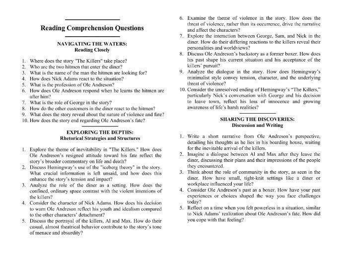 The Killers by Ernest Hemingway with Reading Comprehension Questions