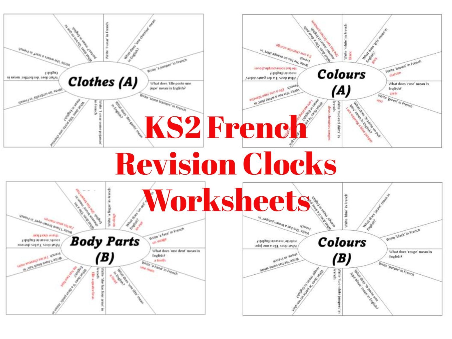 KS2 French Revision Clocks Worksheets Teaching Resources