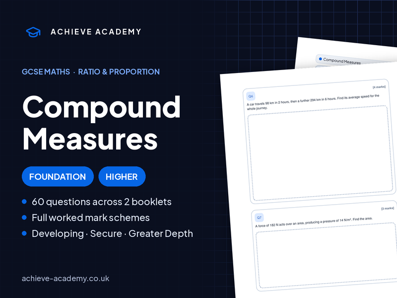 Compound Measures GCSE Maths Booklets | Foundation & Higher + Mark Schemes