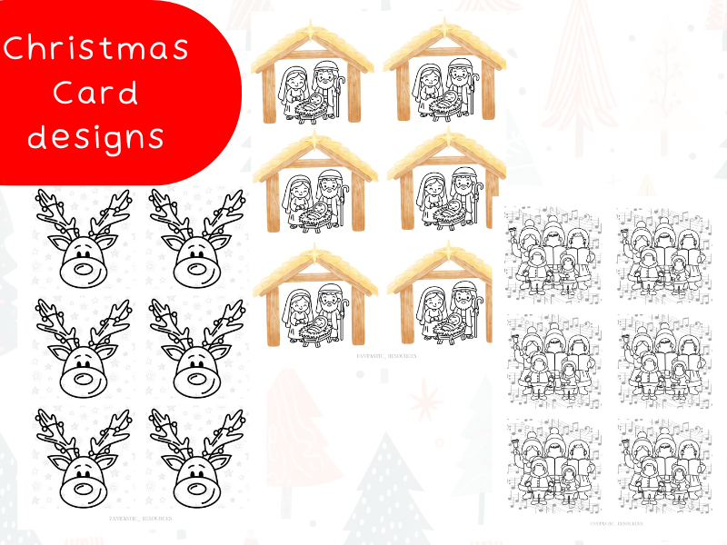 Christmas Card Activity Pack (3 Designs) | Rudolph, Nativity Crib & Carol Singers | Easy Print