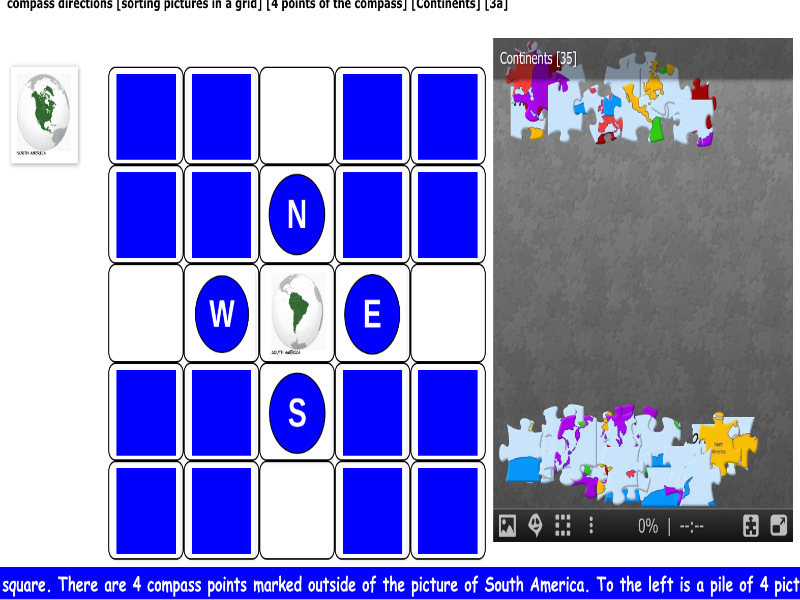 compass directions [sorting pictures in a grid] [4 points of the compass] [Continents] [3a]