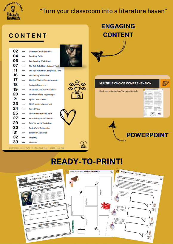 The Tell-Tale Heart - Edgar Allan Poe - 8 Day! Lesson Plan + Simplified ...