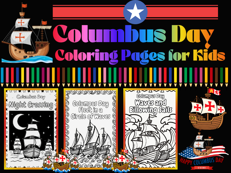 Columbus Day Coloring Pages | Niña, Pinta, & Santa María Ships | NO PREP October