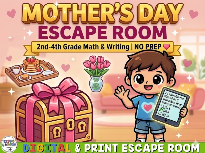 Mother's Day Math & Literacy Escape Room | End of Year Review (Ages 7-10)