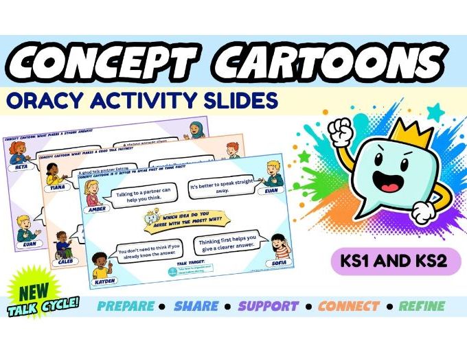 Oracy Concept Cartoons | 12 Classroom Discussion Activities | KS1 & KS2 | Editable PPT + PDF