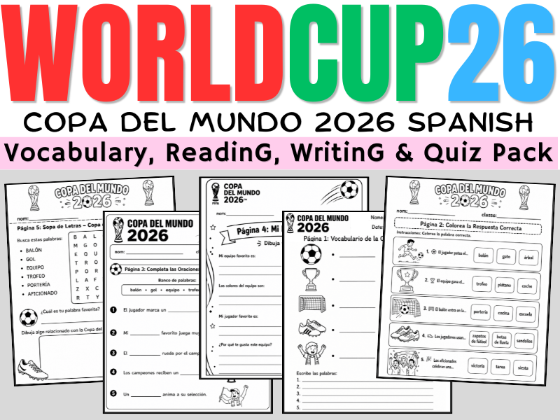 El Mundial 2026 (World Cup ) Spanish Activities Booklet | Reading, Writing, Vocabulary & Quiz