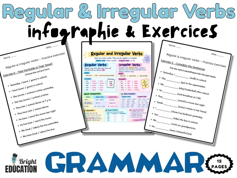 Regular & Irregular Verbs Grammar Worksheets | Past Tense & Past Participle Practice
