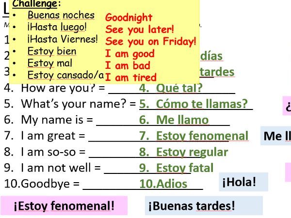 Year 7 Spanish Lesson 1 - Como te llamas?
