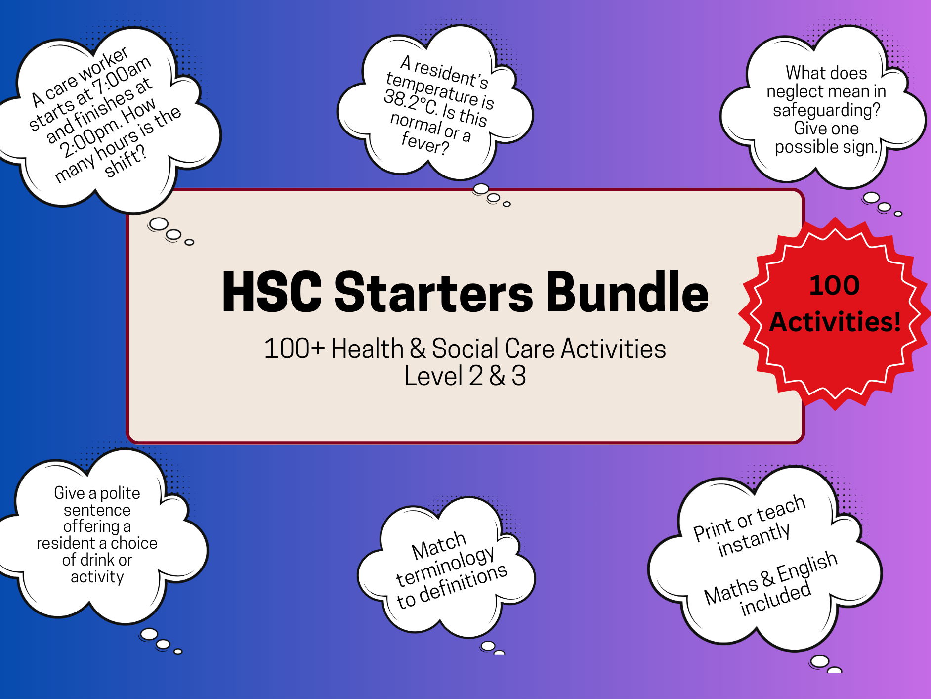Health & Social Care Starters Bundle | 100+ Activities | Maths & English Skills | KS4–KS5