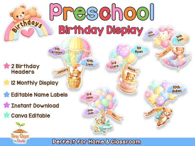 EYFS Birthday Display | Preschool Classroom Birthday Board & Editable Name Labels
