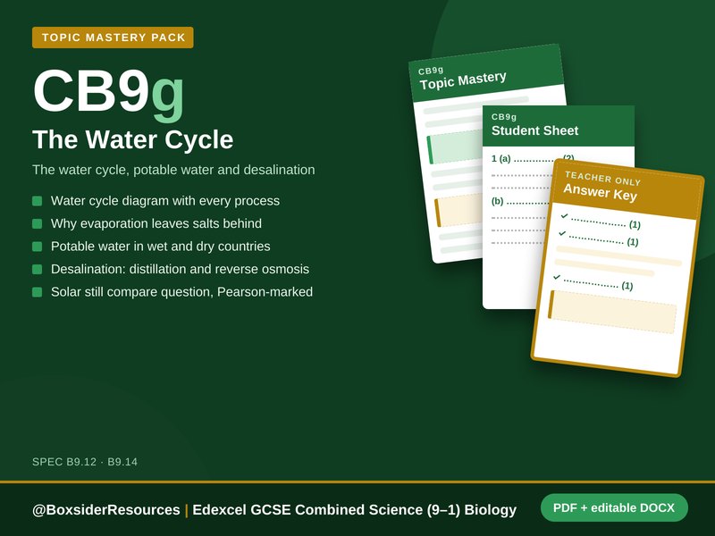 CB9g The Water Cycle | Edexcel GCSE Combined Science Biology Topic Mastery Pack