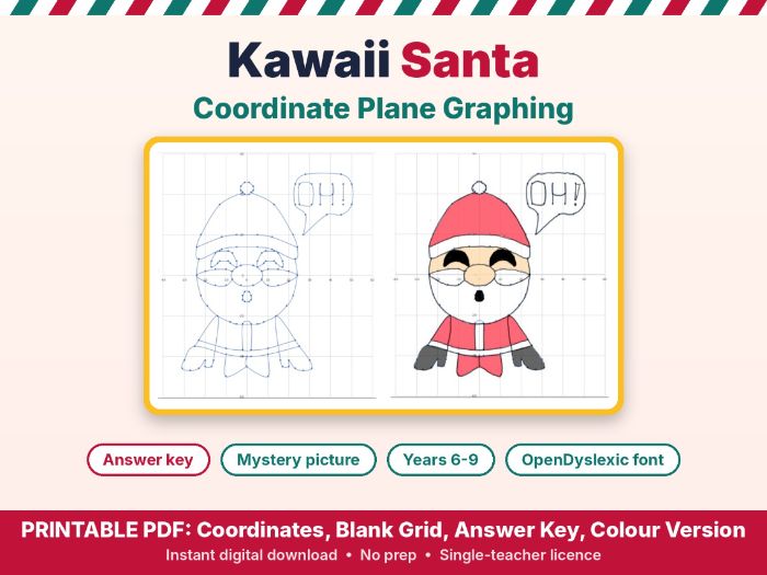 Kawaii Santa Coordinate Plane Graphing