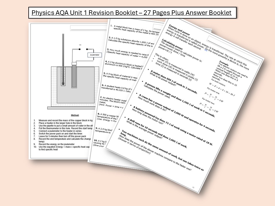 Phyiscs AQA revision task booklet - printable with modelled answers and working pdf