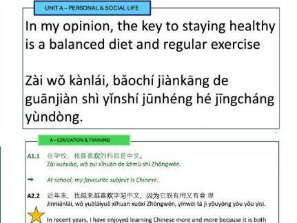 IGCSE Mandarin/Chinese Model Sentences with Pinyin and Translations