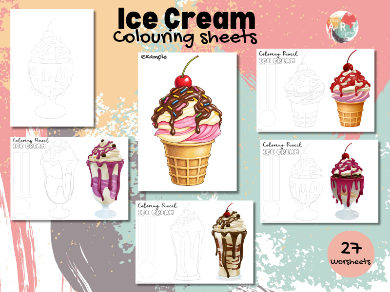 Ice Cream Colouring Sheets | Coloured Pencil Blending & Colour Theory Art Activity