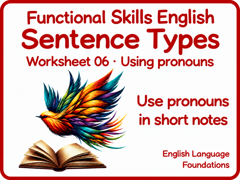 Pronouns in Sentence Writing | Functional Skills English Worksheet Pack