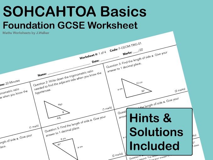 GCSE Maths Worksheet: SOHCAHTOA Basics - Foundation Tier