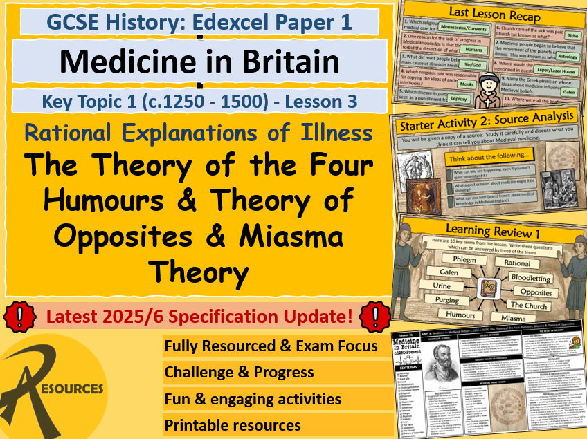 Cause of Illness Four Humours Miasma - GCSE History Edexcel - Medicine in Britain - Lesson 3