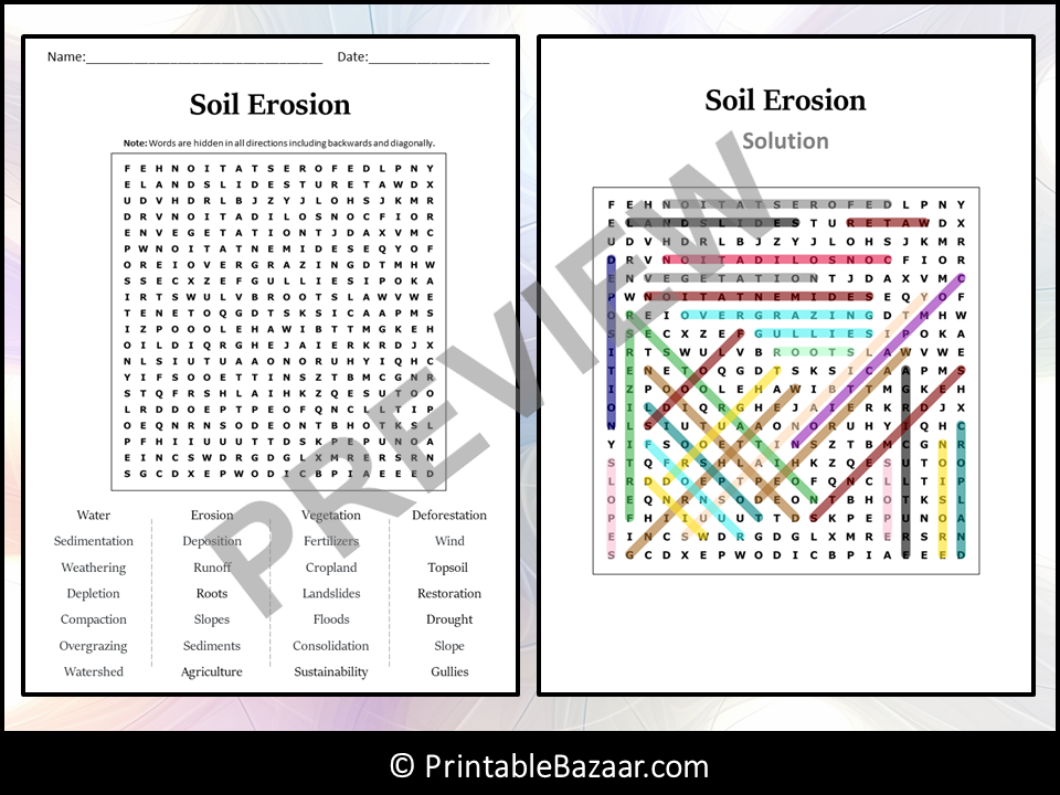 Soil Erosion Word Search Puzzle Worksheet Activity Teaching Resources