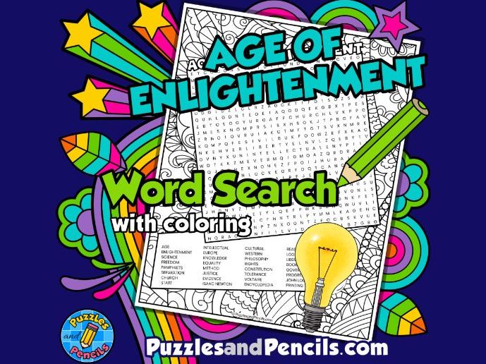 Age of Enlightenment Word Search Puzzle Activity with Colouring | Eras in World History