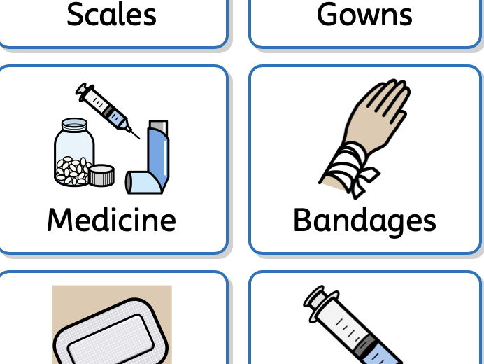 Doctors and construction role-play widgits for continuous provision labels for EYFS/ Year 1