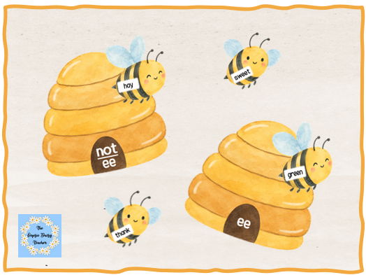EE Sound Phonics Sorting Activity | Bee & Beehive Word Sort
