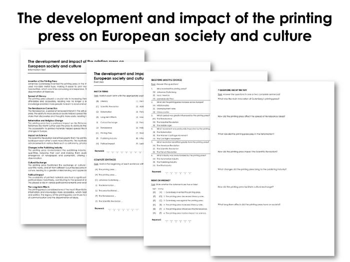 The development and impact of the printing press on European society