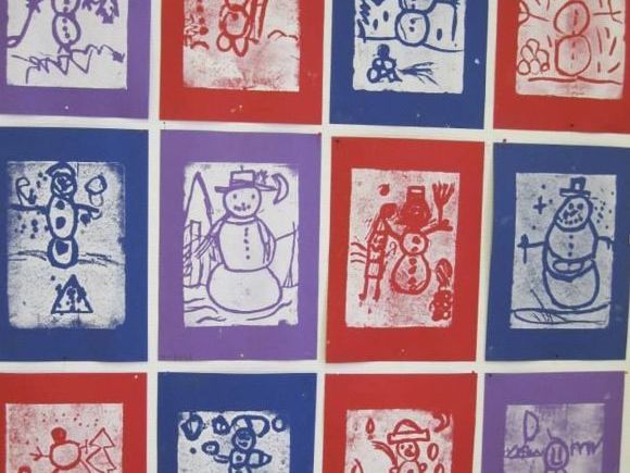 Snowman Printmaking Project KS2