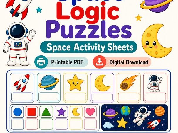 Space Logic Puzzles | Space Activity Sheets | Printable PDF | Digital Download