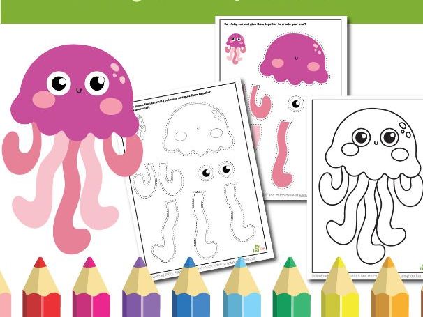 Jellyfish Art & Craft Printable Pack Build a Jellyfish – Cut, Color, and Glue Activity for Kids |