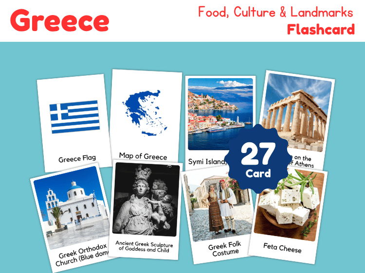 Greece Geography Flashcards | 27 Printable Country Study Cards