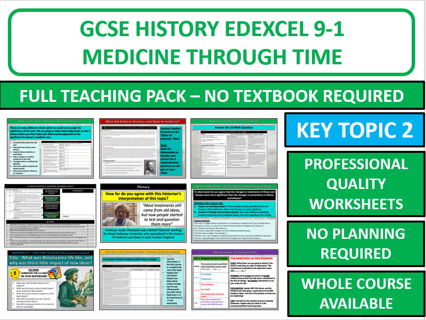 Edexcel GCSE History Medicine Through Time – Key Topic 2 Complete Unit (Renaissance England)