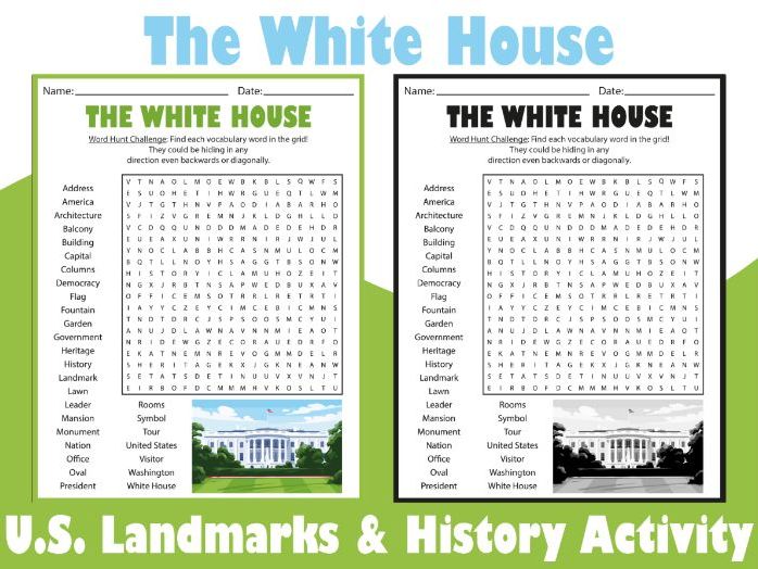 The White House Word Search Puzzle | U.S. Landmarks & History Activity