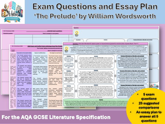 'The Prelude' GCSE Exam Questions and Essay Plan (AQA)