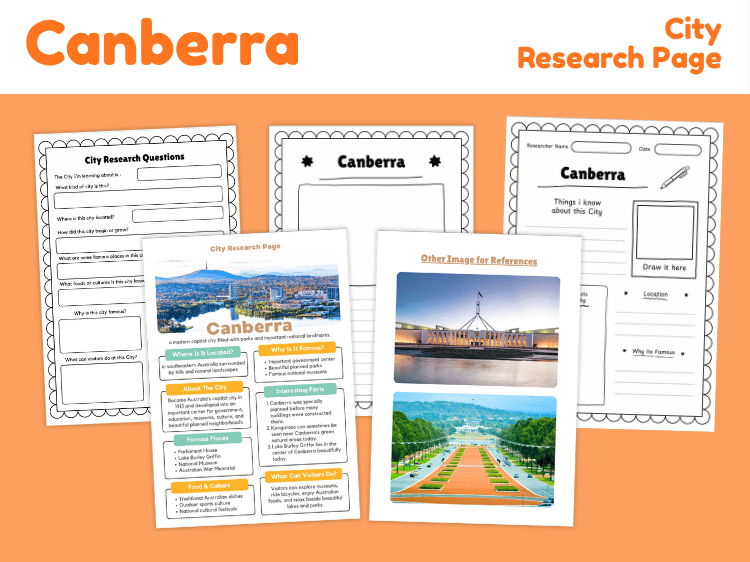 Canberra City Research Project | Australia Geography Worksheets