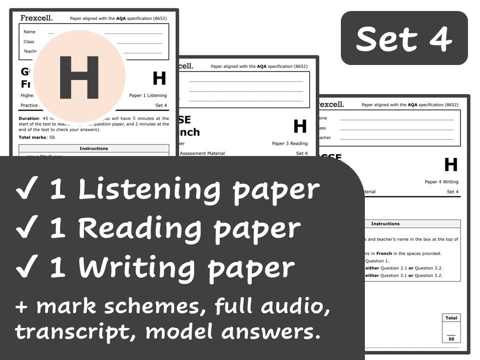 AQA GCSE French (2026) – Higher Practice Paper Pack (Set 4)