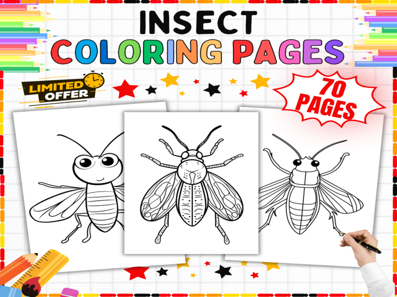 Insect Coloring Pages | Cute Ladybugs Bees Beetles Art Activity Worksheets | Fine Motor Skills Pack