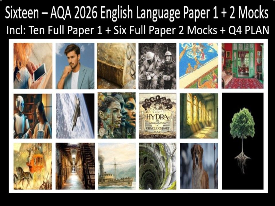 Sixteen AQA 2026 English Language Paper 1 + 2 Full Mocks | Q4 PLAN