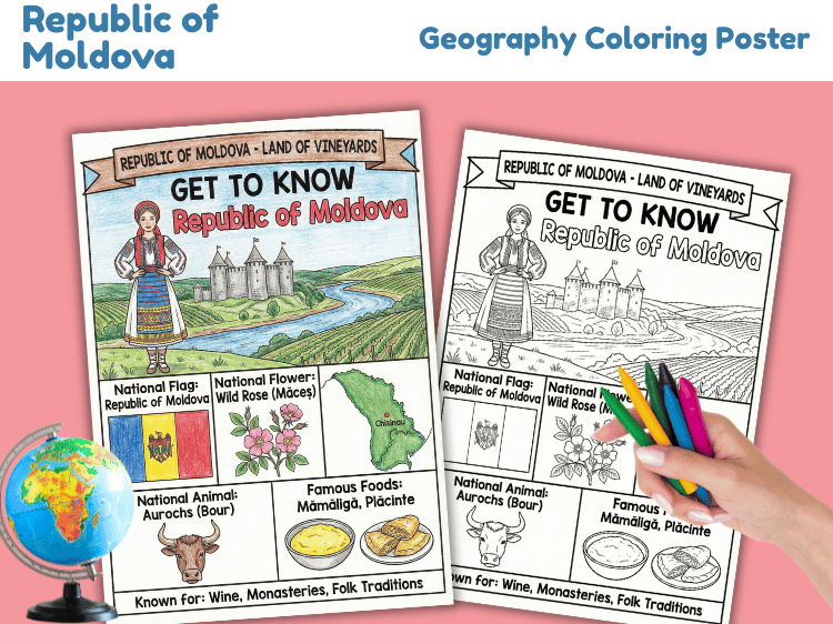 Republic of Moldova Geography Coloring Poster | Country Facts