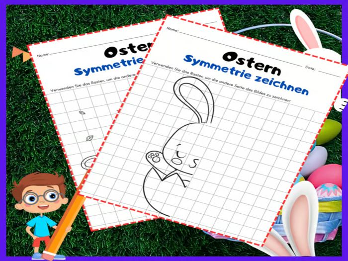 Activity Easter Spring: Symmetry Drawing Art with Grid Lines Printable German