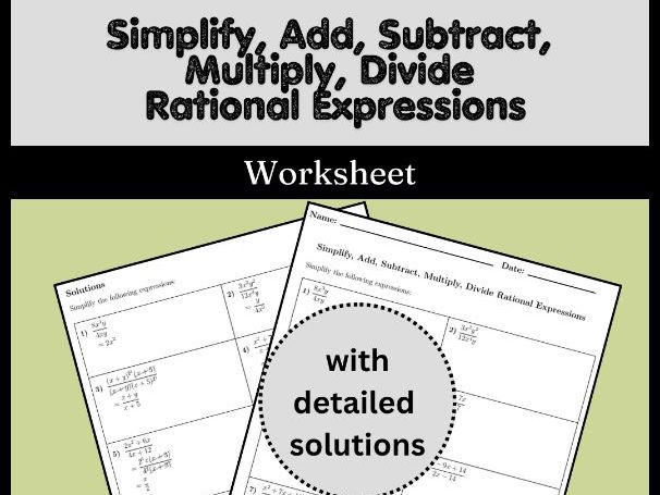 Simplify, Add, Subtract, Multiply, Divide Rational Expressions Worksheet