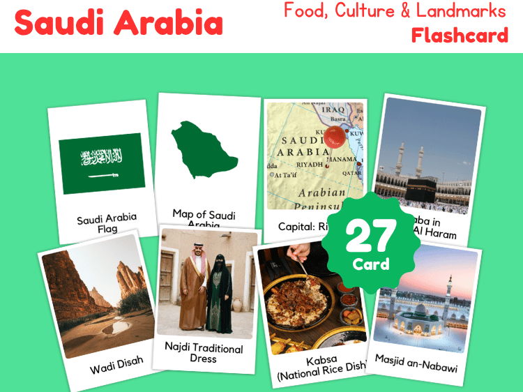 Saudi Arabia Geography Flashcards | 27 Printable Country Study Cards
