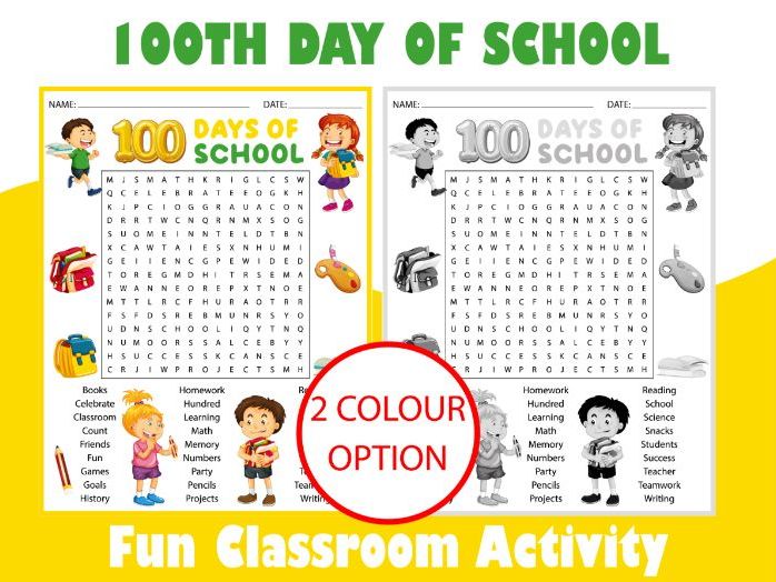 100th Day of School Word Search | Fun Classroom Activity for Students