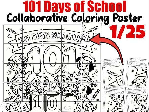 101 Days of School Collaborative Coloring Poster | Dalmatians Theme