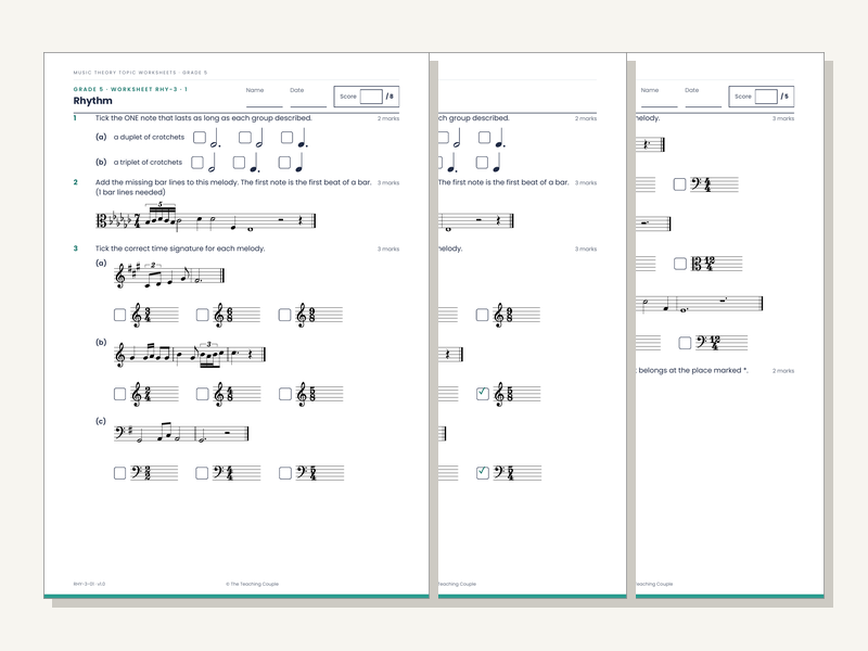 Grade 5 Music Theory Worksheets: Rhythm & Time Signatures (20 Sheets + Answers)